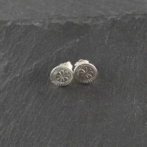 Boucles d'oreilles rondes en argent massif texturées ethnique